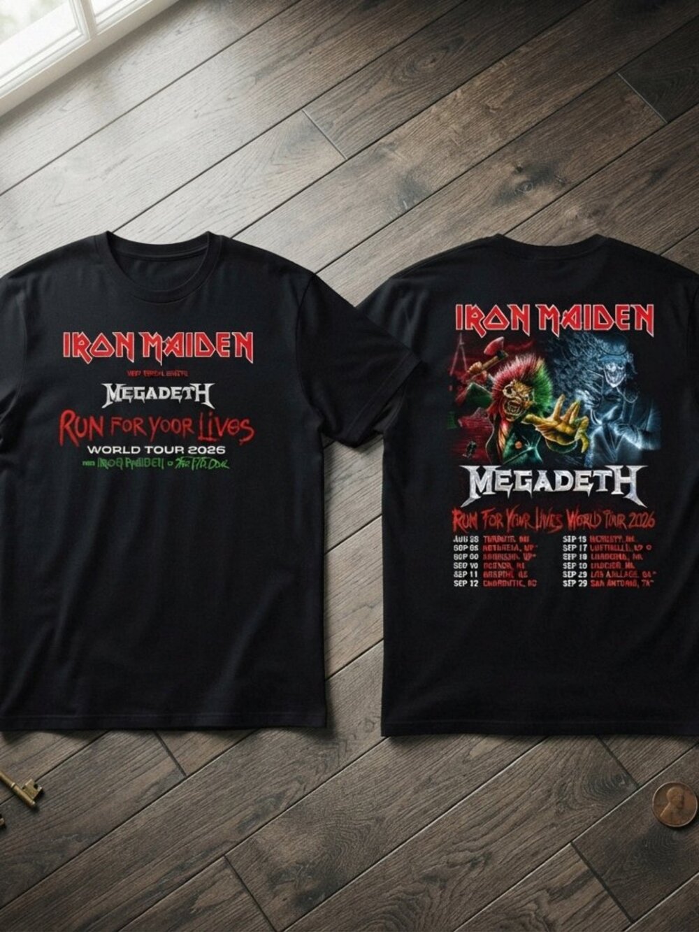 Iron Maiden Megadeth Run For Your Lives Tour 2026 Black T-Shirt
